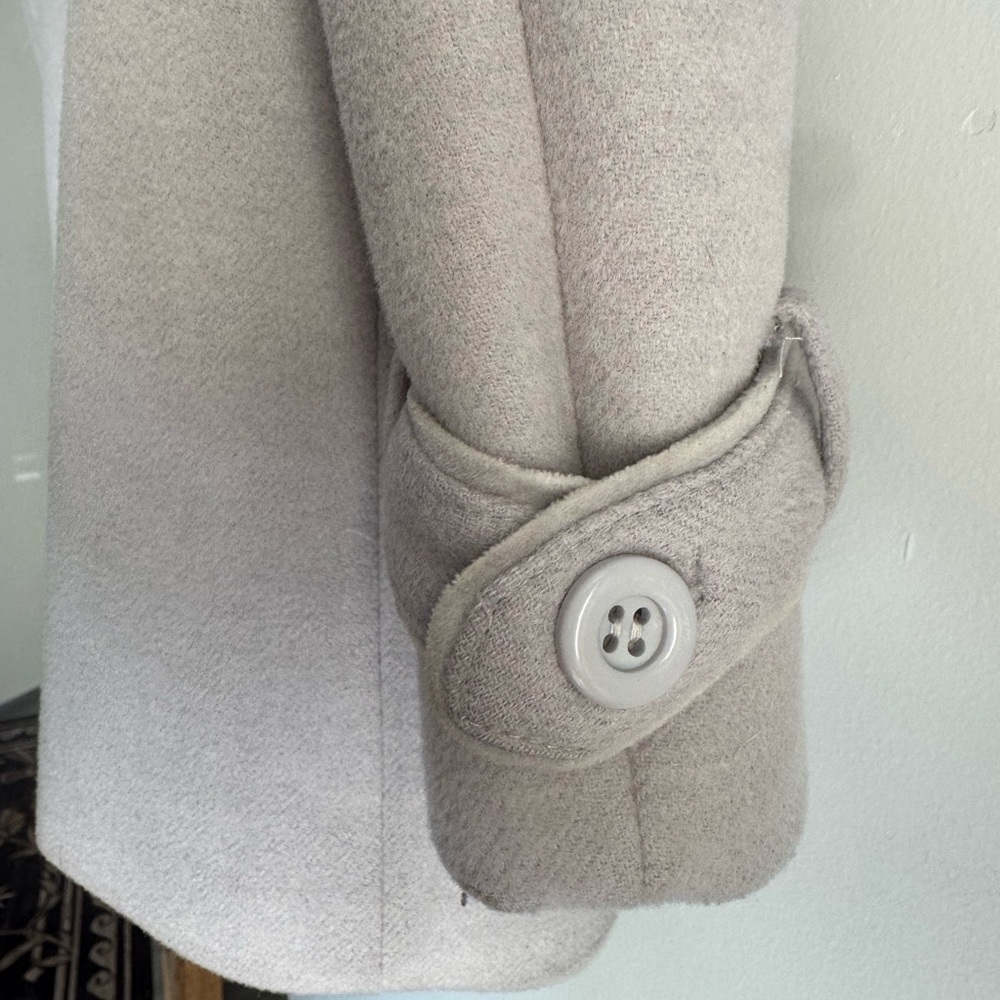Wool Peacoat Double Breasted Taupe Gray Minimalist Coat – Tahari - Picture 6 of 10